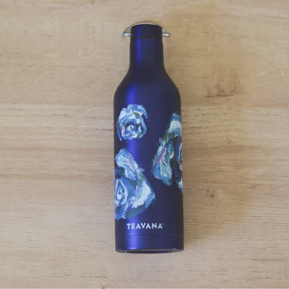 Teavana Starbucks Blue Floral Rose Stainless Steel Bottle ✨hard to find✨
